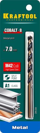 Сверло по металлу COBALT HSS-Co 8% сталь М42 7.0 х109мм KRAFTOOL 29656-7