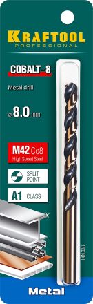 Сверло по металлу COBALT HSS-Co(8%) сталь М42 8.0 х117мм KRAFTOOL 29656-8