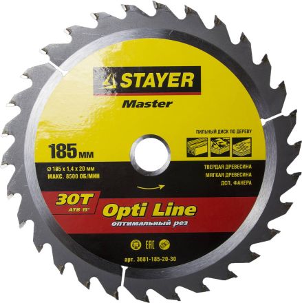 Диск пильный по дереву STAYER MASTER OPTI-Line 185х20 мм 30Т 3681-185-20-30