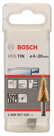 Ступенчатое сверло HSS-TiN 4-20 мм BOSCH 2608597526