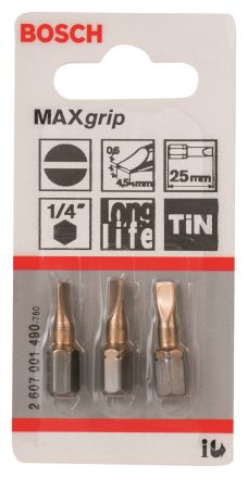 Бита Max Grip 3 шт 25 мм SL 0.6х4.5 BOSCH 2607001490