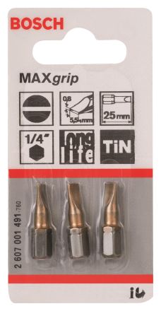 Бита Max Grip 3 шт 25 мм SL 0.8х5.5 BOSCH 2607001491