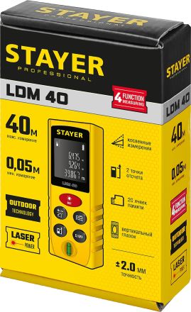 Дальномер лазерный LDM-40 дальность 40 м 5 функций Professional STAYER 34956