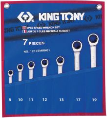 Набор комбинированных трещоточных ключей 8-19 мм 7 предметов KING TONY 12107MRN01