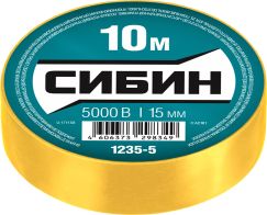 Изоляционная лента желтая 15 мм 10 м ПВХ СИБИН 1235-5