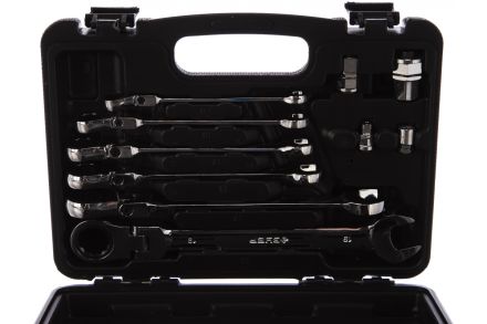 Набор комбинированных гаечных ключей трещоточных шарнирных с адаптерами 10 шт 8-19 мм ЗУБР 27102-H10