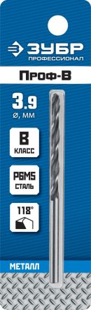 Сверло по металлу ПРОФ-В 3.9х75 мм класс В ЗУБР 29621-3.9