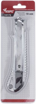 Нож технический, серия &quot;Классик&quot; 18 мм, усиленнный, метал. корпус, резиновая вставка КУРС 10172