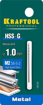 Сверло по металлу сталь М2 HSS-G 1.0 х40мм KRAFTOOL 29651-1