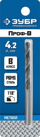 Сверло по металлу ПРОФ-В 4.2х75 мм класс В ЗУБР 29621-4.2