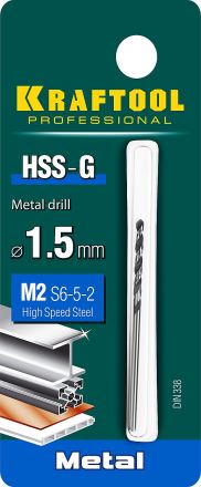 Сверло по металлу сталь М2 HSS-G 1.5 х40 мм KRAFTOOL 29651-1.5