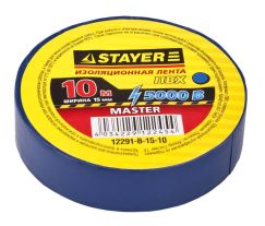Изолента синяя STAYER MASTER ПВХ 5000 В 15 мм х 10м 12291-B-15-10
