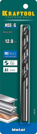 Сверло по металлу сталь М2 HSS-G 12.0 х151мм KRAFTOOL 29651-12