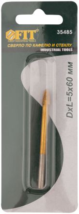 Сверло по кафелю и стеклу, 4 режущие кромки, титановое 5х60 мм FIT 35485