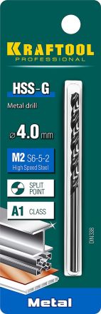 Сверло по металлу сталь М2 HSS-G 4.0 х75мм KRAFTOOL 29651-4