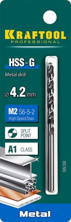 Сверло по металлу М2 HSS-G 4.2 х75мм KRAFTOOL 29651-4.2