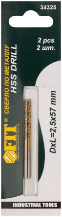 Сверла по металлу HSS титановое в блистере 2,5 мм (2 шт.) FIT 34325