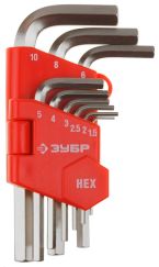 Набор ключей имбусовых короткие ЗУБР МАСТЕР HEX 1,5-10 мм 9 пред 27460-1_z02