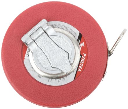 Рулетка, фибергласовая лента, красный пластиковый корпус 10 м КУРС 17506