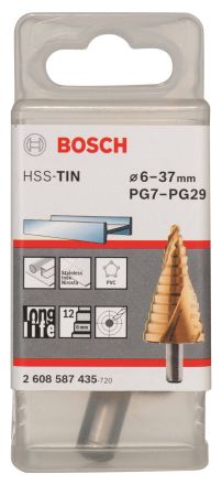 Ступенчатое сверло HSS-TiNп 6-37 мм (PG7-PG29) BOSCH 2608587435