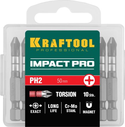 Профессиональные ударные биты PH2 50 мм 10 шт KRAFTOOL PRO 26191-2-50-S10