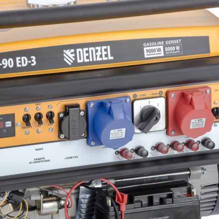 Генератор бензиновый PS 90 ED-3 9.0 кВт переключение режима 230 В/400 В 25 л электростартер DENZEL 946944