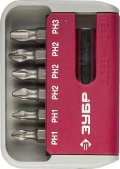 Набор бит с магнитным адаптером ЗУБР PH1, PH2, PH3 7 предметов 26041-H7