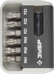 Набор бит с магнитным адаптером ЗУБР PH1,2,3, PZ1,2,3, 7 пред 26043-H7