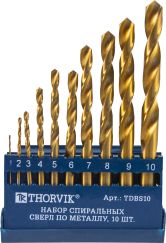 Набор титановых сверл по металлу HSS 1-10 мм 10 шт THORVIK TDBS10 52479