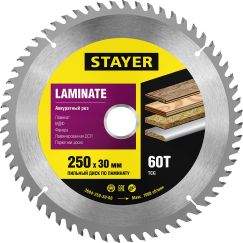 Пильный диск по ламинату 250x30, 60Т STAYER MASTER 3684-250-30-60