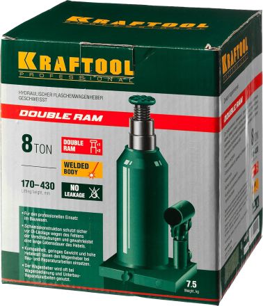 Домкрат гидравлический бутылочный Double Ram 8 т 170-430 мм KRAFTOOL 43463-8