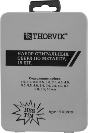Набор титановых сверл по металлу HSS 1-10 мм 19 шт THORVIK TDBS19 52481