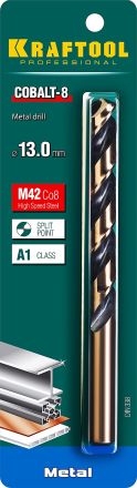 Сверло по металлу COBALT HSS-Co(8%) сталь М42 13.0 х151мм KRAFTOOL 29656-13